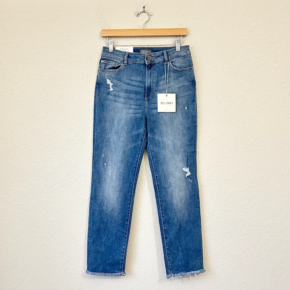DL1961 Mara Ankle Jeans Blue Mid Rise Instasculpt Straight Frayed NWT